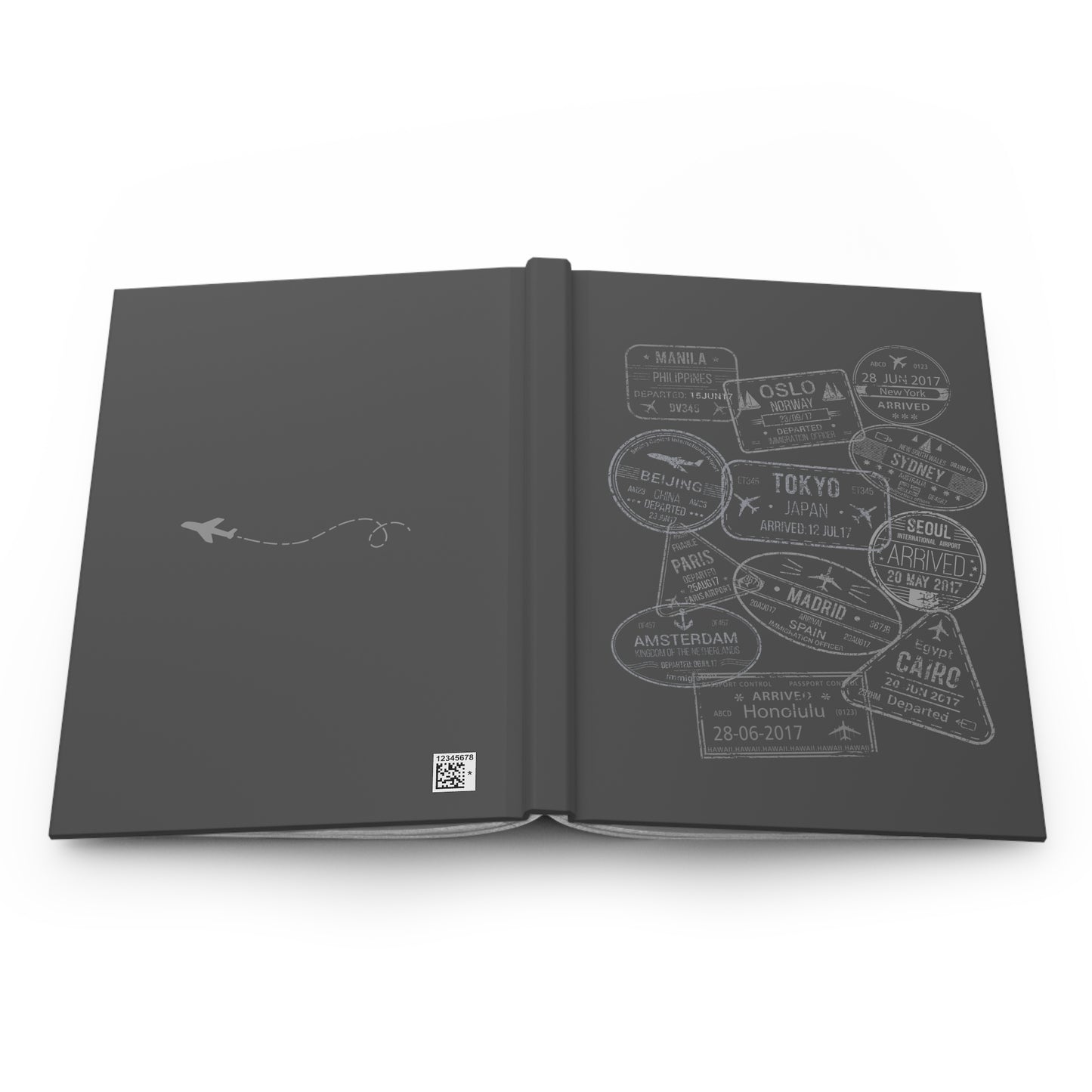 World Passport Stamps | Retro Travel Journal Dark Grey