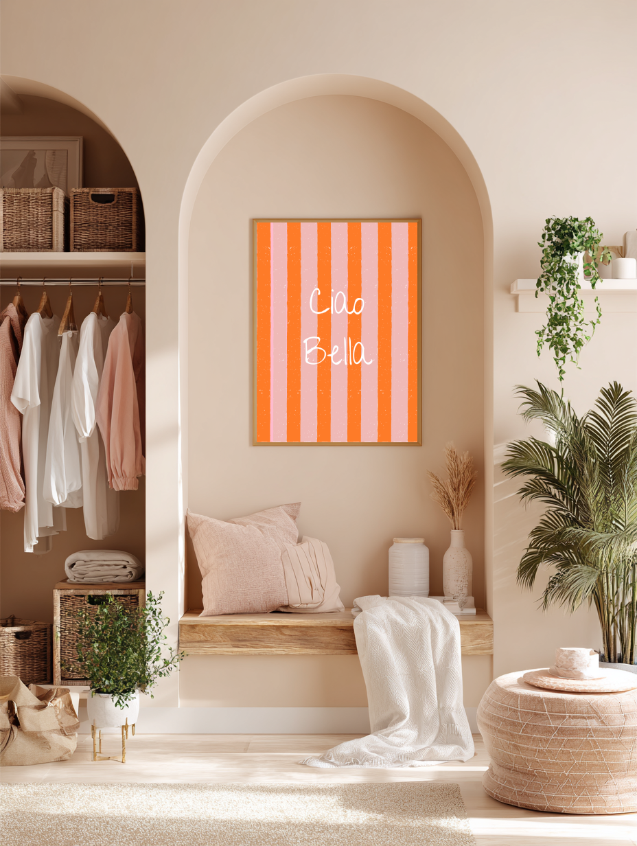 Ciao Bella Wall Art | Italian Retro Striped Print