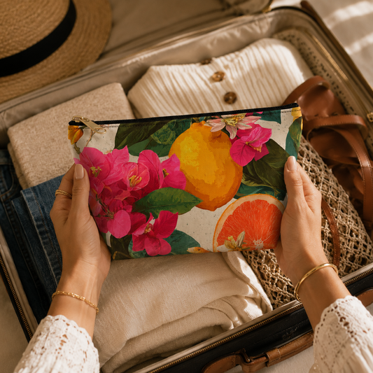 Floral Citrus Travel Organizer Bag Packing scene
