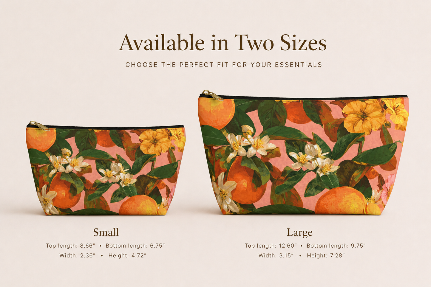 Orange Blossom Pouch in two sized available: Small and Large