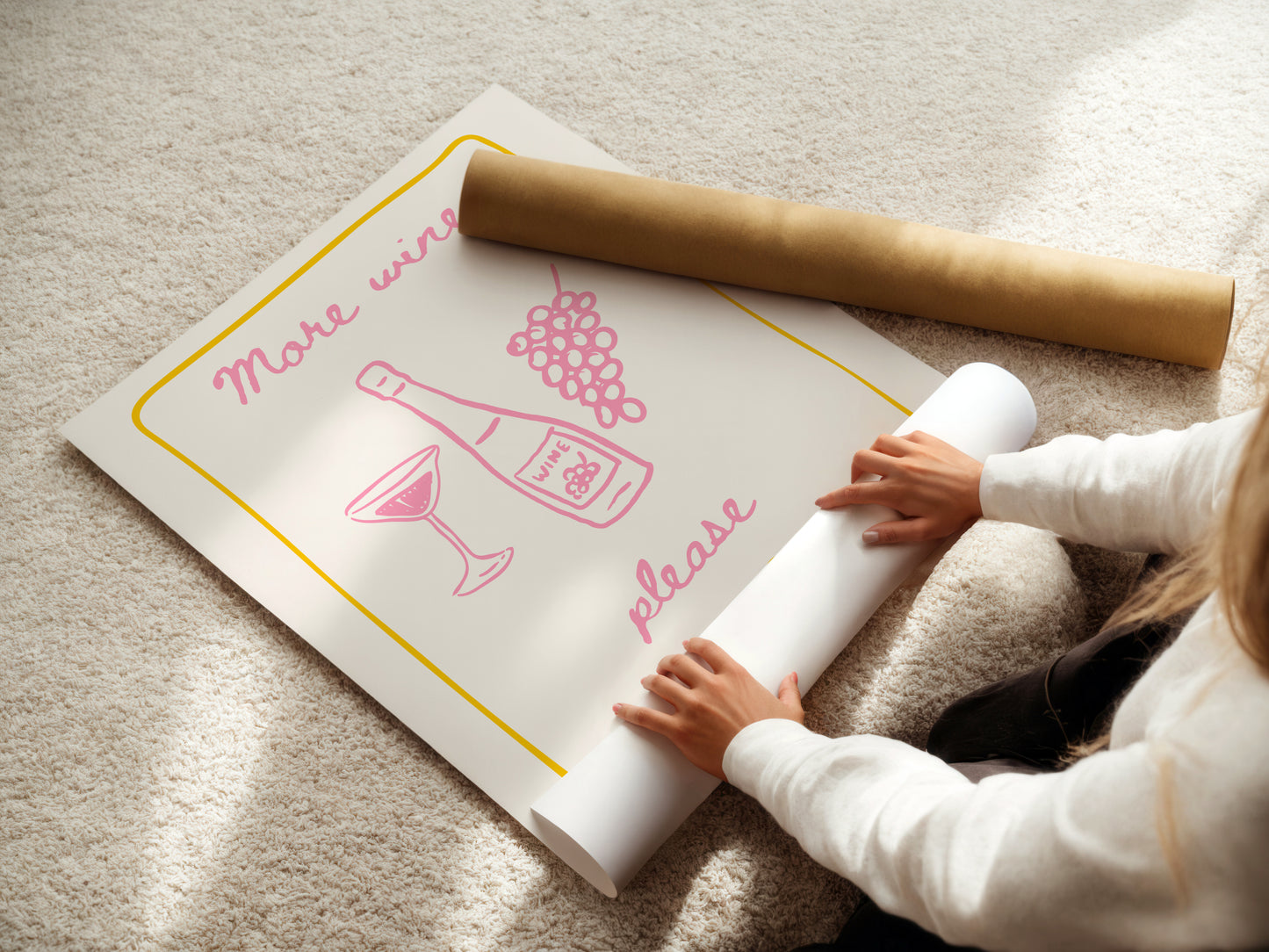 More Wine Please Wall Art | Cute Pastel Wine Poster