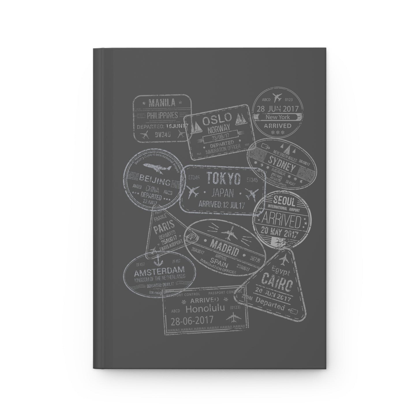 World Passport Stamps | Retro Travel Journal Dark Grey
