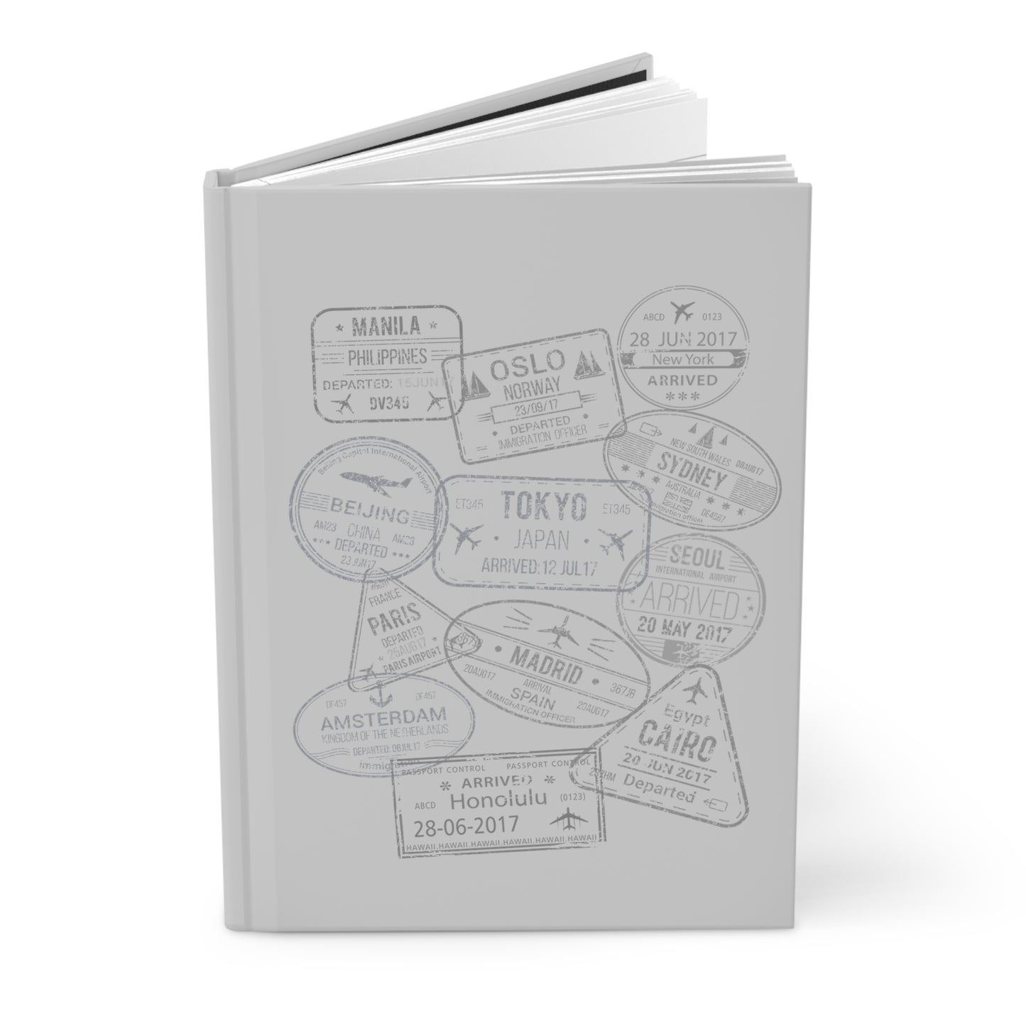 World Passport Stamps | Retro Travel Journal Light Grey