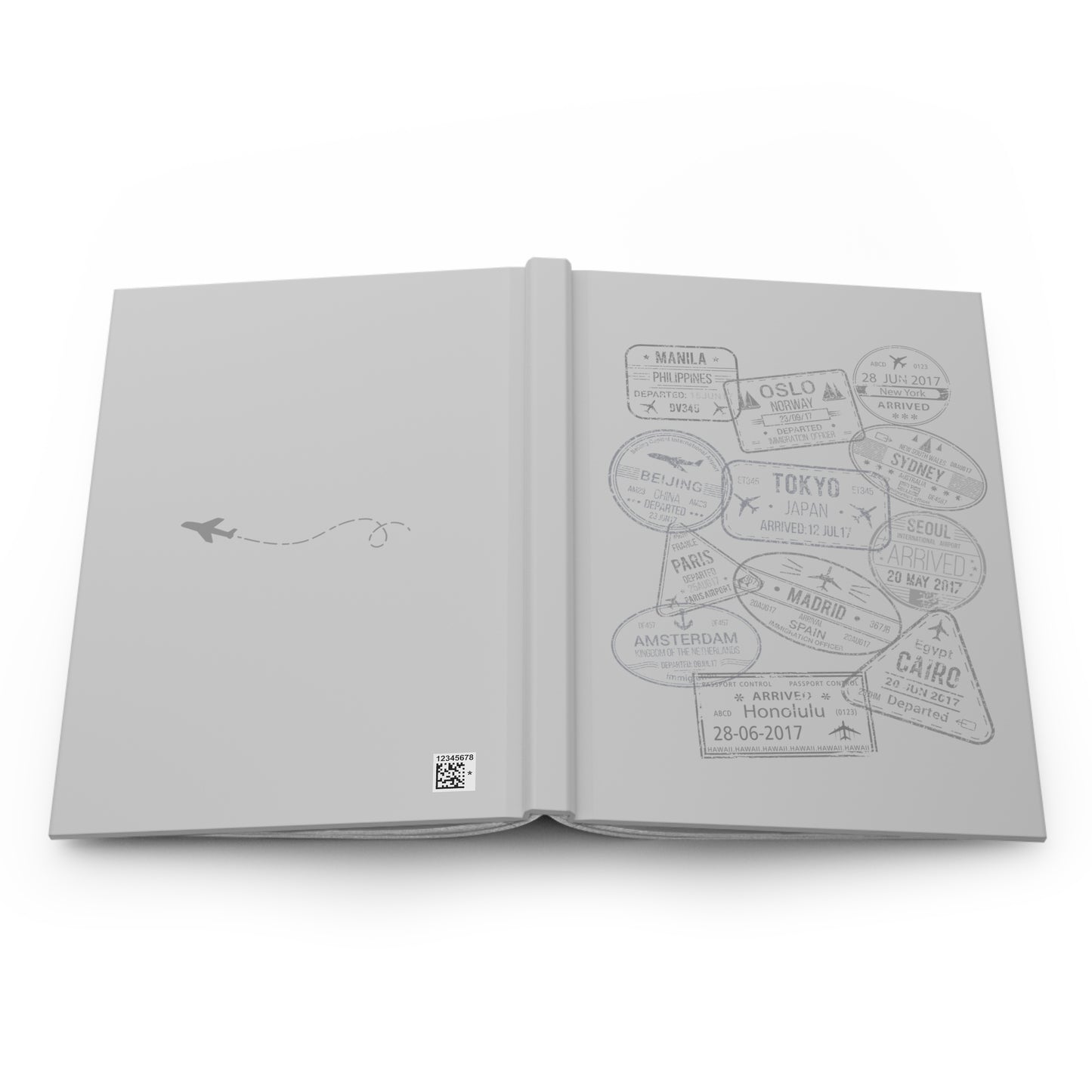 World Passport Stamps | Retro Travel Journal Light Grey