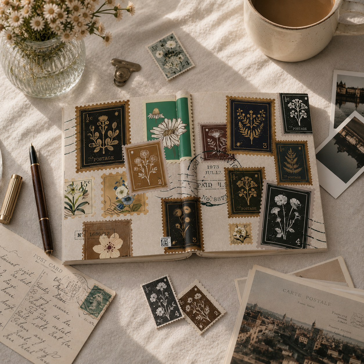 Vintage Botanical Postage Stamps Journal
