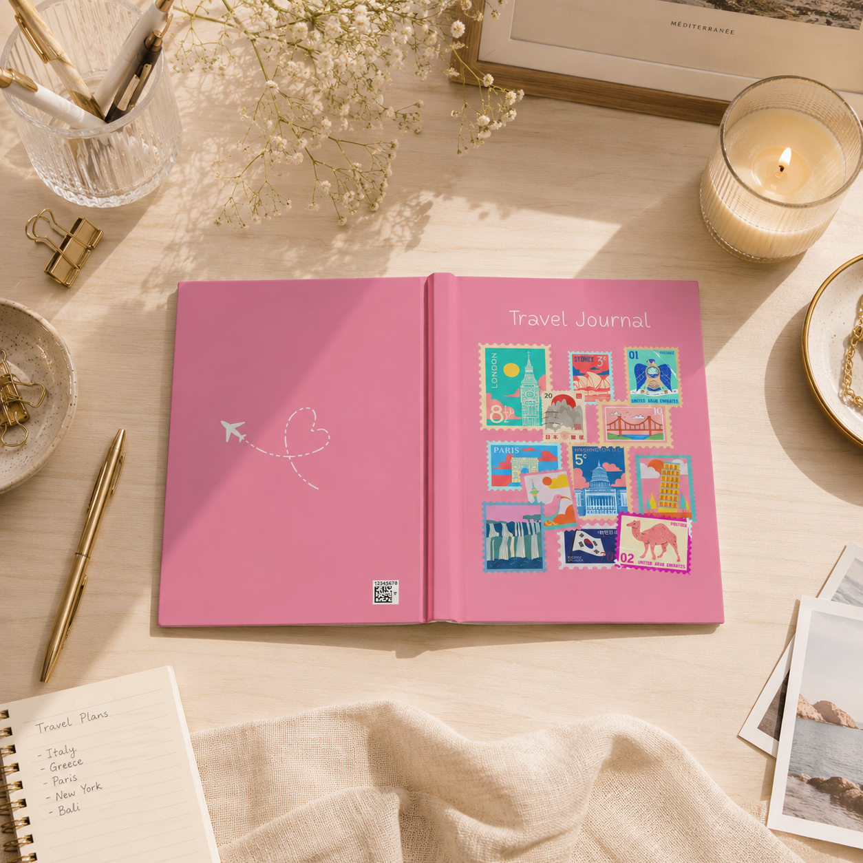 World Destinations Travel Journal Rose Pink