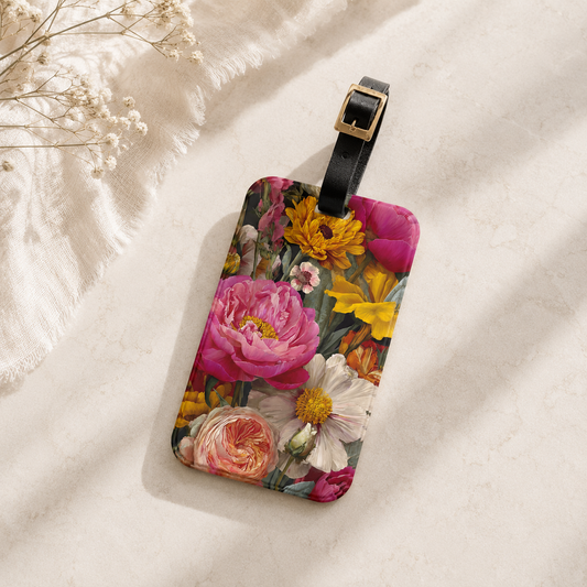 Garden Flowers Luggage Tag with Leather Strap