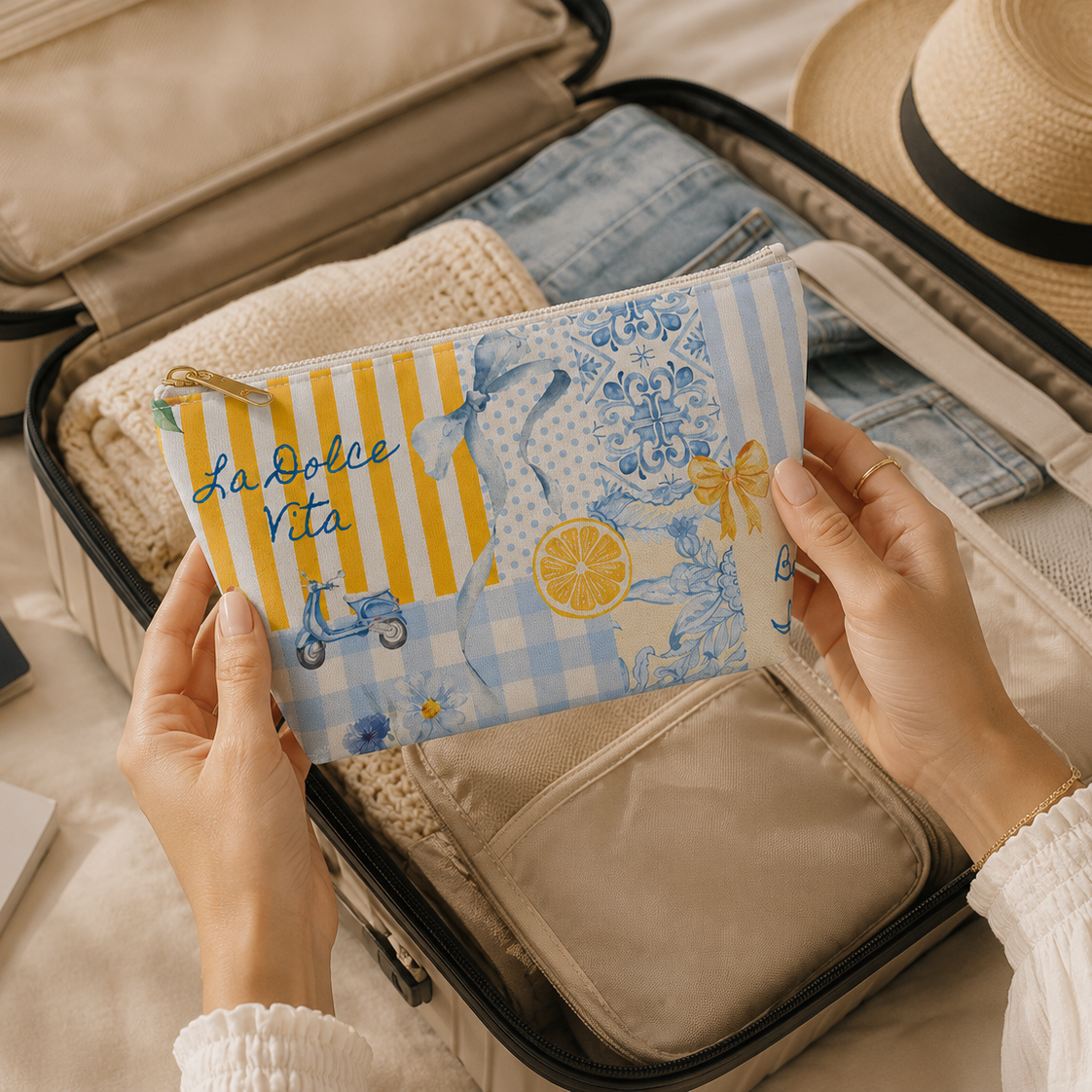 Italian Patchwork Gingham Travel Pouch