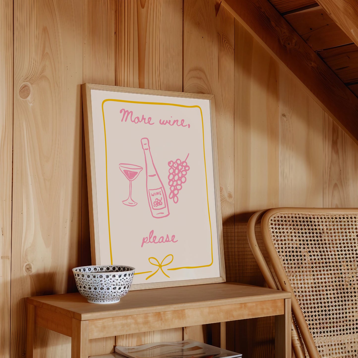 More Wine Please Wall Art | Cute Pastel Wine Poster