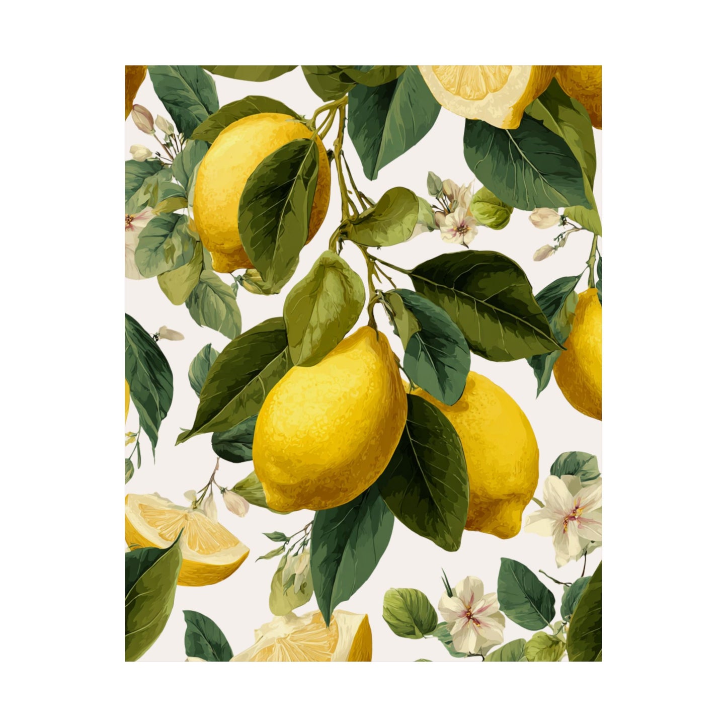 Illustration of lemons and green leaves on a light background