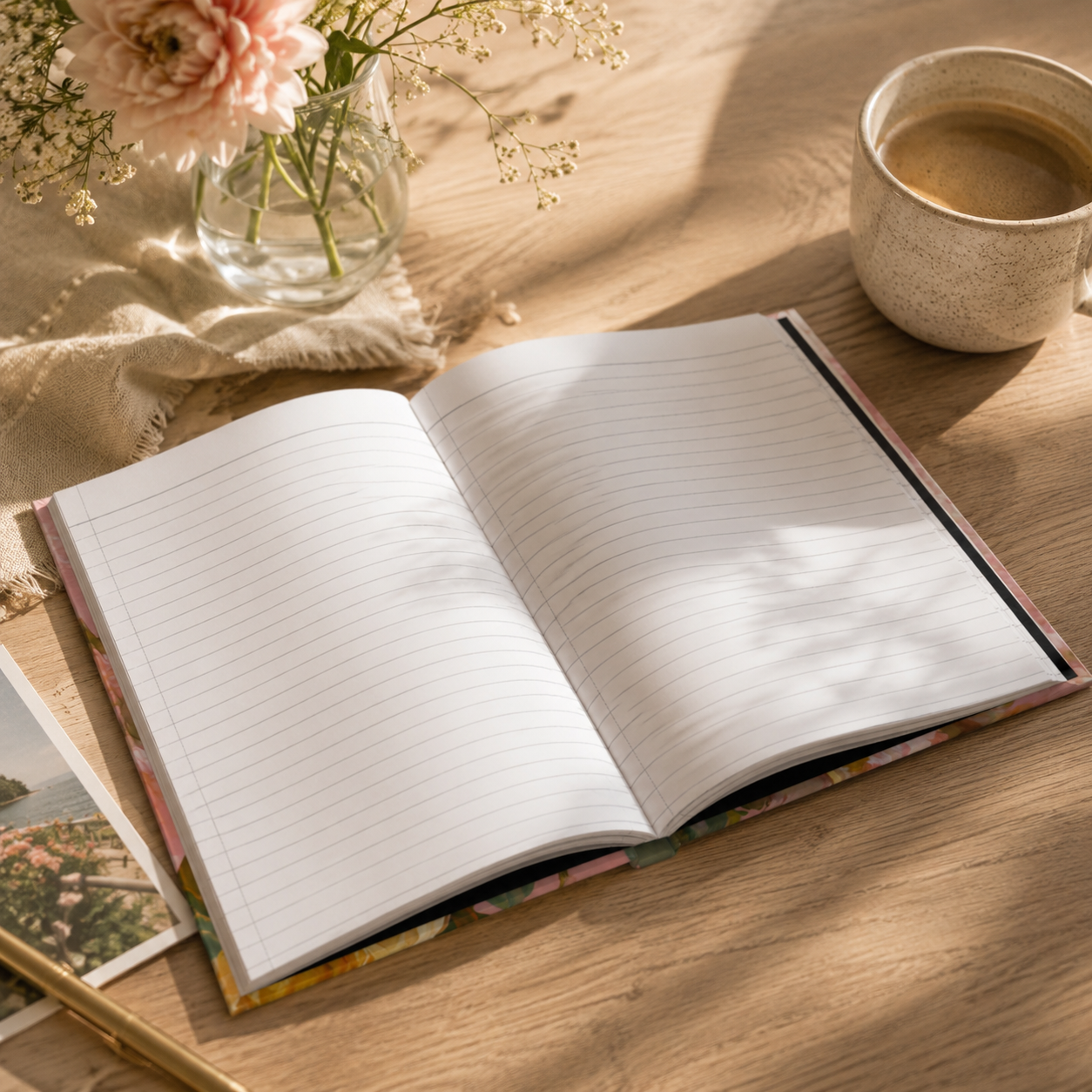Lined Floral Journal on a Table